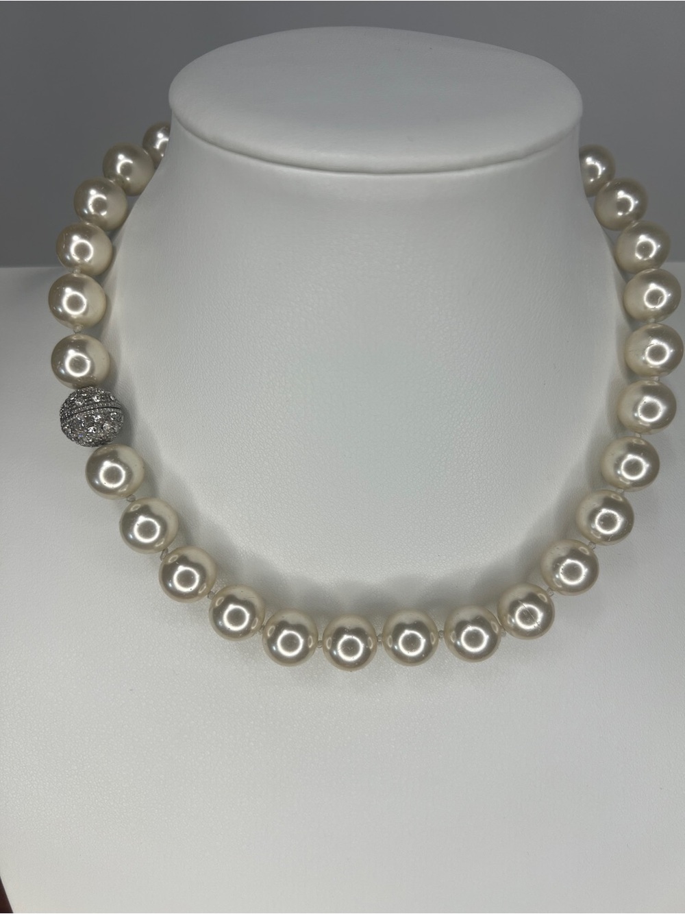 Vintage - Glass Faux Pearl Choker with Pave Clasp
